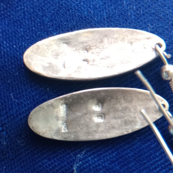 Native American Sterling Silver Overlay With Tribal Design Dangle Earrings - Picture 5 of 12